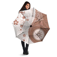Bula Fiji Umbrella Brown Plumeria Masi Tapa Pattern LT05 - Polynesian Pride