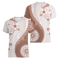 Bula Fiji Women V-Neck T-Shirt Brown Plumeria Masi Tapa Pattern LT05 - Polynesian Pride