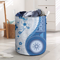 Bula Fiji Laundry Basket Blue Plumeria Masi Tapa Pattern - Polynesian Pride