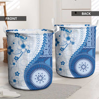 Bula Fiji Laundry Basket Blue Plumeria Masi Tapa Pattern - Polynesian Pride