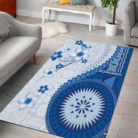 Bula Fiji Area Rug Blue Plumeria Masi Tapa Pattern - Polynesian Pride