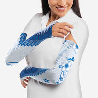 Bula Fiji Arm Sleeves Blue Plumeria Masi Tapa Pattern - Polynesian Pride