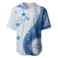 Bula Fiji Baseball Jersey Blue Plumeria Masi Tapa Pattern LT05 Blue - Polynesian Pride