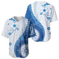 Bula Fiji Baseball Jersey Blue Plumeria Masi Tapa Pattern LT05 - Polynesian Pride