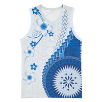 Bula Fiji Basketball Jersey Blue Plumeria Masi Tapa Pattern - Polynesian Pride