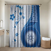 Bula Fiji Bathroom Set Blue Plumeria Masi Tapa Pattern LT05 Shower Curtain Only Blue - Polynesian Pride