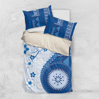 Bula Fiji Bedding Set Blue Plumeria Masi Tapa Pattern - Polynesian Pride