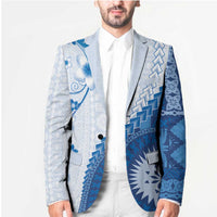 Bula Fiji Blazer Blue Plumeria Masi Tapa Pattern - Polynesian Pride