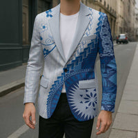 Bula Fiji Blazer Blue Plumeria Masi Tapa Pattern - Polynesian Pride