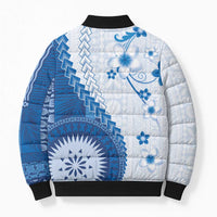 Bula Fiji Bomber Puffer Jacket Blue Plumeria Masi Tapa Pattern - Polynesian Pride