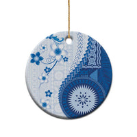 Bula Fiji Ceramic Ornament Blue Plumeria Masi Tapa Pattern - Polynesian Pride