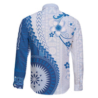 Bula Fiji Family Matching Long Sleeve Bodycon Dress and Hawaiian Shirt Blue Plumeria Masi Tapa Pattern - Polynesian Pride