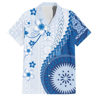 Bula Fiji Family Matching Mermaid Dress and Hawaiian Shirt Blue Plumeria Masi Tapa Pattern - Polynesian Pride