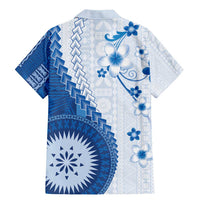 Bula Fiji Family Matching Mermaid Dress and Hawaiian Shirt Blue Plumeria Masi Tapa Pattern - Polynesian Pride