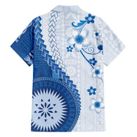 Bula Fiji Family Matching Tank Maxi Dress and Hawaiian Shirt Blue Plumeria Masi Tapa Pattern - Polynesian Pride