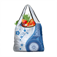 Bula Fiji Grocery Bag Blue Plumeria Masi Tapa Pattern - Polynesian Pride