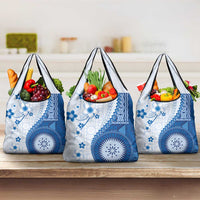 Bula Fiji Grocery Bag Blue Plumeria Masi Tapa Pattern - Polynesian Pride