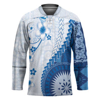 Bula Fiji Hockey Jersey Blue Plumeria Masi Tapa Pattern LT05 Unisex Blue - Polynesian Pride