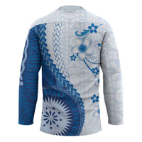Bula Fiji Hockey Jersey Blue Plumeria Masi Tapa Pattern LT05 - Polynesian Pride