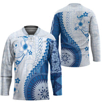 Bula Fiji Hockey Jersey Blue Plumeria Masi Tapa Pattern LT05 - Polynesian Pride