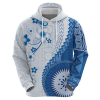 Bula Fiji Hoodie Blue Plumeria Masi Tapa Pattern - Polynesian Pride
