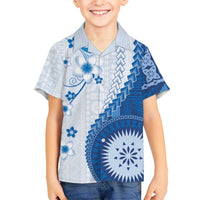Bula Fiji Kid Hawaiian Shirt Blue Plumeria Masi Tapa Pattern LT05 Kid Blue - Polynesian Pride