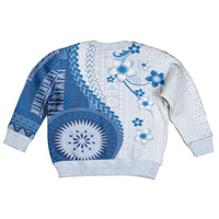 Bula Fiji Kid Ugly Christmas Sweater Blue Plumeria Masi Tapa Pattern - Polynesian Pride