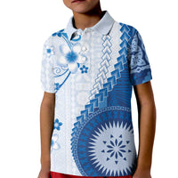 Bula Fiji Kid Polo Shirt Blue Plumeria Masi Tapa Pattern LT05 Kid Blue - Polynesian Pride