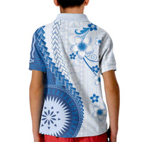 Bula Fiji Kid Polo Shirt Blue Plumeria Masi Tapa Pattern LT05 - Polynesian Pride