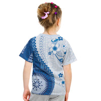Bula Fiji Kid T Shirt Blue Plumeria Masi Tapa Pattern LT05 - Polynesian Pride