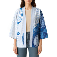 Bula Fiji Kimono Blue Plumeria Masi Tapa Pattern - Polynesian Pride