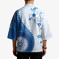 Bula Fiji Kimono Blue Plumeria Masi Tapa Pattern - Polynesian Pride