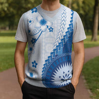Bula Fiji Christmas Knitted V-Neck Vest Blue Plumeria Masi Tapa Pattern - Polynesian Pride