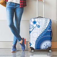 Bula Fiji Luggage Cover Blue Plumeria Masi Tapa Pattern - Polynesian Pride
