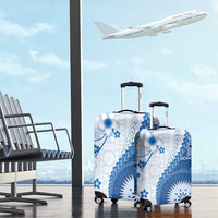 Bula Fiji Luggage Cover Blue Plumeria Masi Tapa Pattern - Polynesian Pride