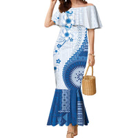 Bula Fiji Mermaid Dress Blue Plumeria Masi Tapa Pattern LT05 Women Blue - Polynesian Pride