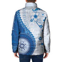 Bula Fiji Padded Jacket Blue Plumeria Masi Tapa Pattern - Polynesian Pride