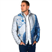 Bula Fiji Padded Jacket Blue Plumeria Masi Tapa Pattern - Polynesian Pride
