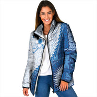 Bula Fiji Padded Jacket Blue Plumeria Masi Tapa Pattern - Polynesian Pride