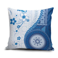 Bula Fiji Pillow Cover Blue Plumeria Masi Tapa Pattern - Polynesian Pride