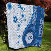 Bula Fiji Quilt Blue Plumeria Masi Tapa Pattern - Polynesian Pride