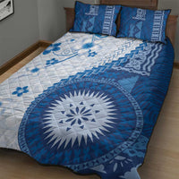 Bula Fiji Quilt Bed Set Blue Plumeria Masi Tapa Pattern - Polynesian Pride