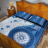 Bula Fiji Quilt Bed Set Blue Plumeria Masi Tapa Pattern - Polynesian Pride