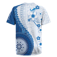 Bula Fiji Rugby Jersey Blue Plumeria Masi Tapa Pattern LT05 - Polynesian Pride