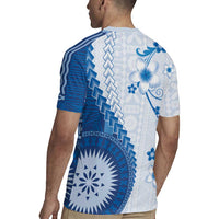 Bula Fiji Rugby Jersey Blue Plumeria Masi Tapa Pattern LT05 - Polynesian Pride