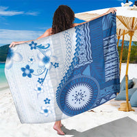 Bula Fiji Sarong Blue Plumeria Masi Tapa Pattern - Polynesian Pride