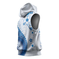 Bula Fiji Sleeveless Hoodie Blue Plumeria Masi Tapa Pattern - Polynesian Pride