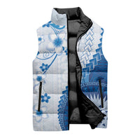 Bula Fiji Sleeveless Puffer Jacket Blue Plumeria Masi Tapa Pattern - Polynesian Pride