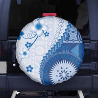 Bula Fiji Spare Tire Cover Blue Plumeria Masi Tapa Pattern - Polynesian Pride
