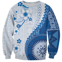 Bula Fiji Sweatshirt Blue Plumeria Masi Tapa Pattern LT05 Unisex Blue - Polynesian Pride